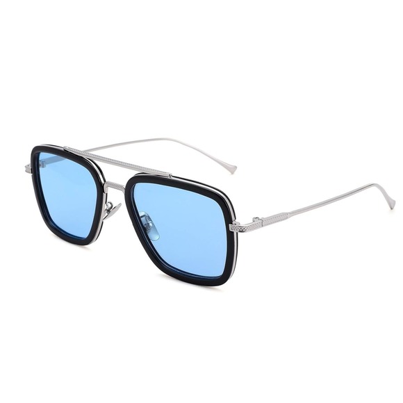Square Sunglasses Men Women Retro Designer Blue Tinted Lens Driving Shades Gafas - Picture 1 of 4
